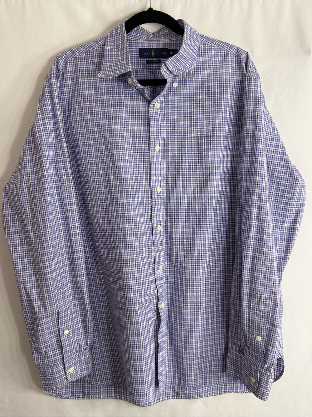 Ralph Lauren 120s Poplin Purple Plaid Button Down Shirt, size XL